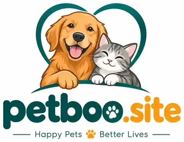 PetBoo.site logo with a golden retriever and a kitten inside a heart, tagline Happy Pets Better Lives